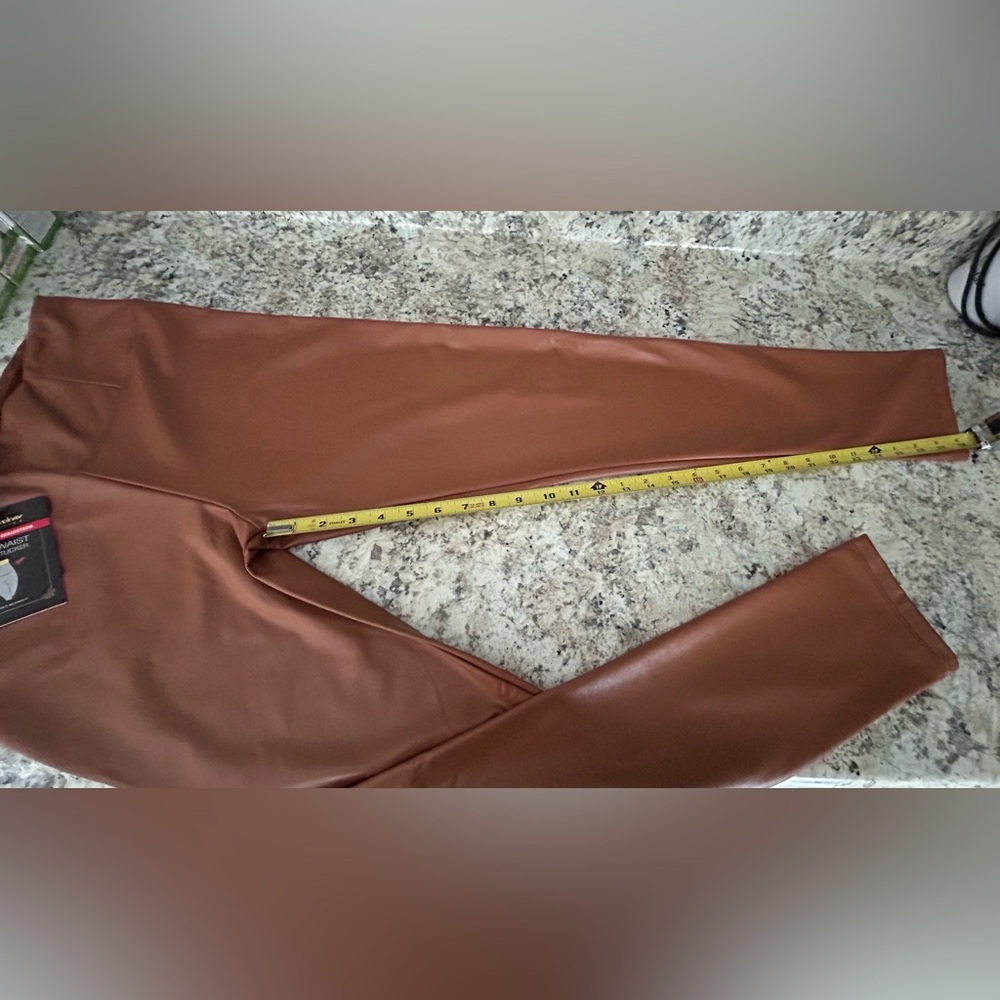 NWT Shinestar Tummy Tucker High Waist Faux Leather Leggings Camel Size L - Picture 12 of 12